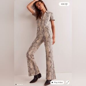 Free People- We The People - Jayde Flair Jumpsuit Snakeskin Size Small NWT